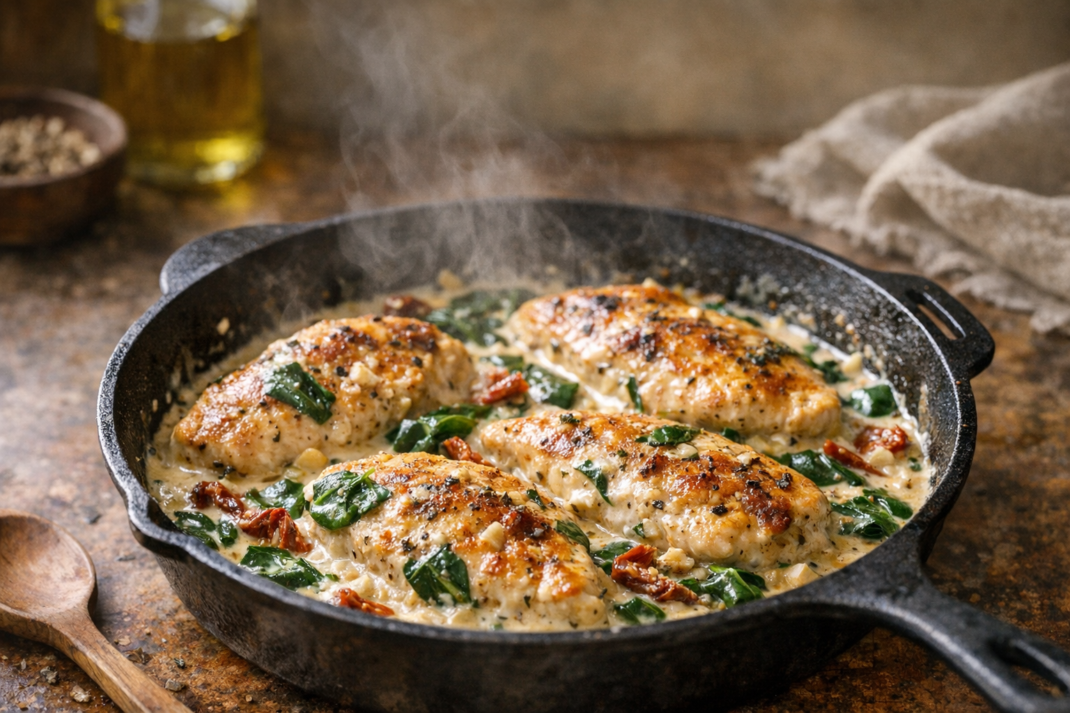 Creamy Tuscan Chicken with Spinach (Easy Skillet) Pinterest image