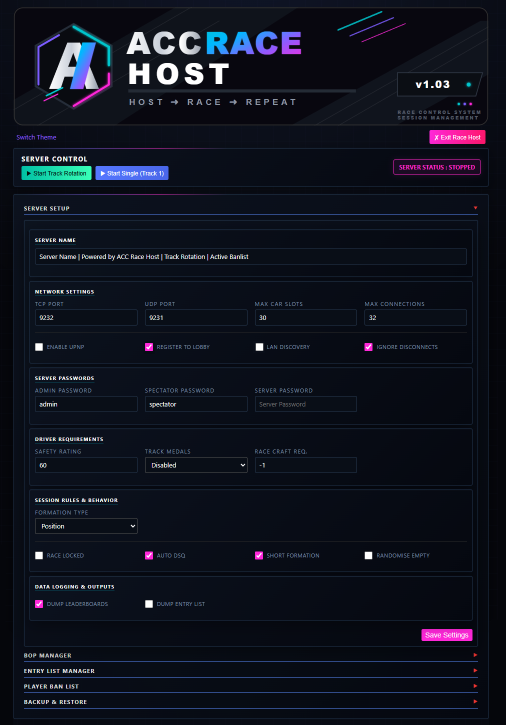 Show server setup