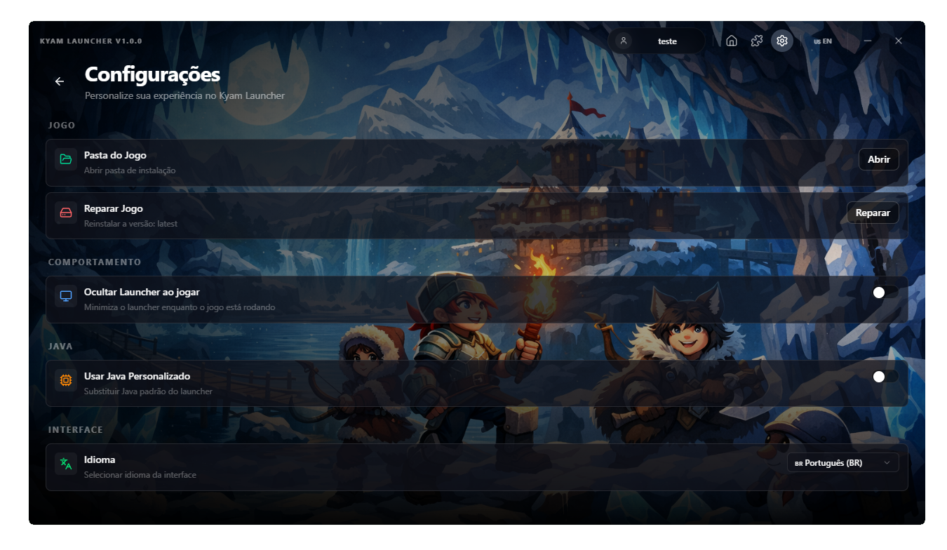 Preview do Launcher