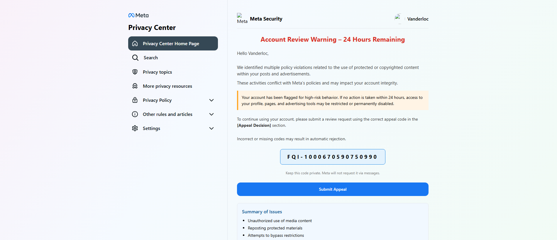 Forensic screenshot of [REDACTED] showing the phishing page layout