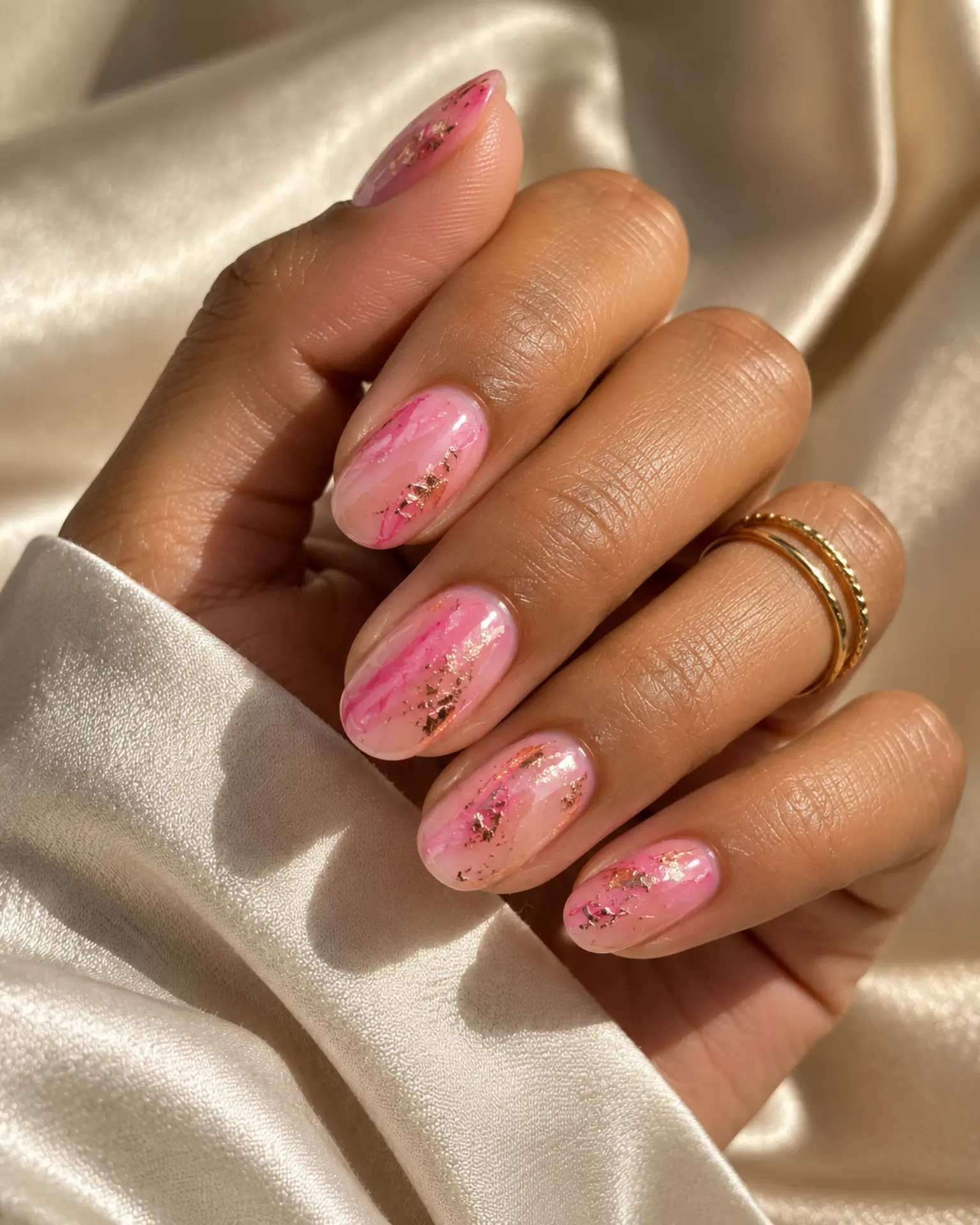 Pink Foil-Flake Accent manicure inspiration for pink nail ideas