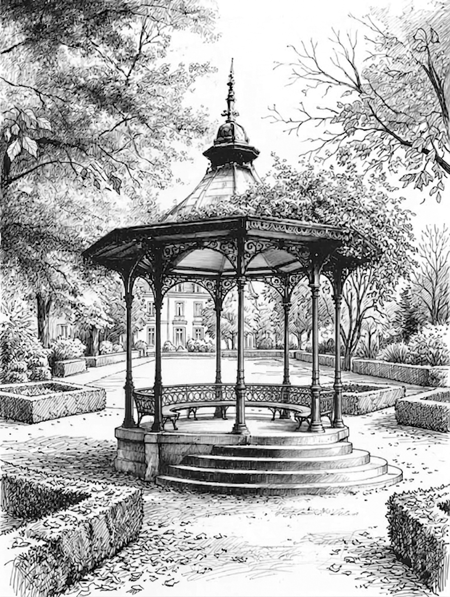 Dessin original — la gloriette sous la glycine