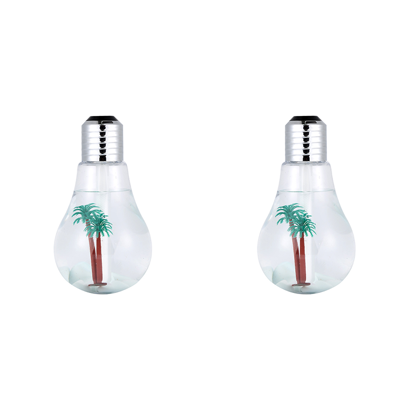 2-piece Silvery Bulb-Shaped Mini Humidifier – 400ml Ultrasonic Air Moisturizer with 7-Color LED Night Light & Silent Operation – Desktop Decor for Bedroom, Office & Nursery