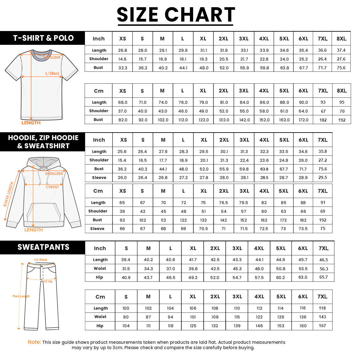 3D Apparel Size Chart