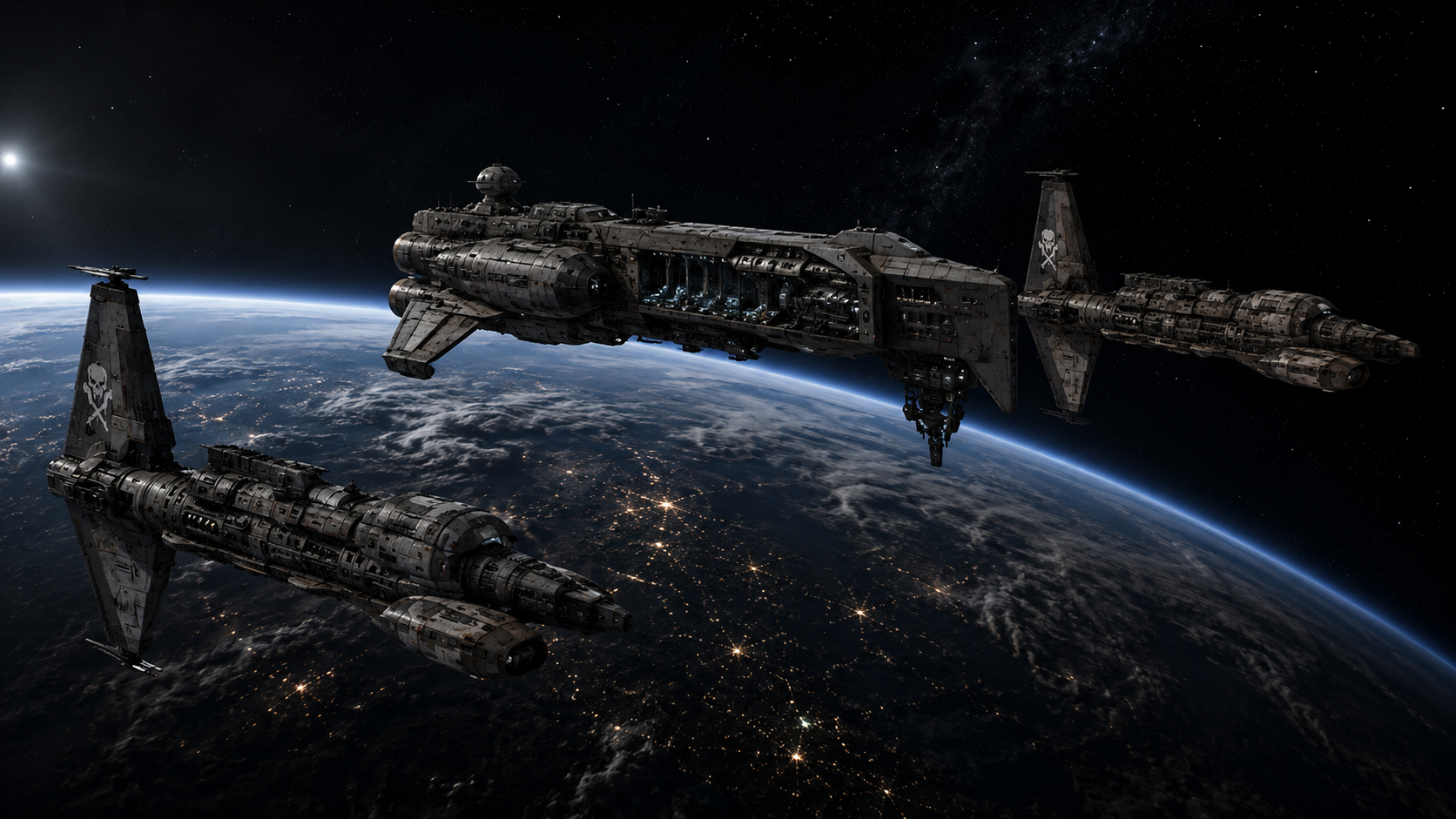 Corona frigate and Hammerhead corvettes over Derra IV