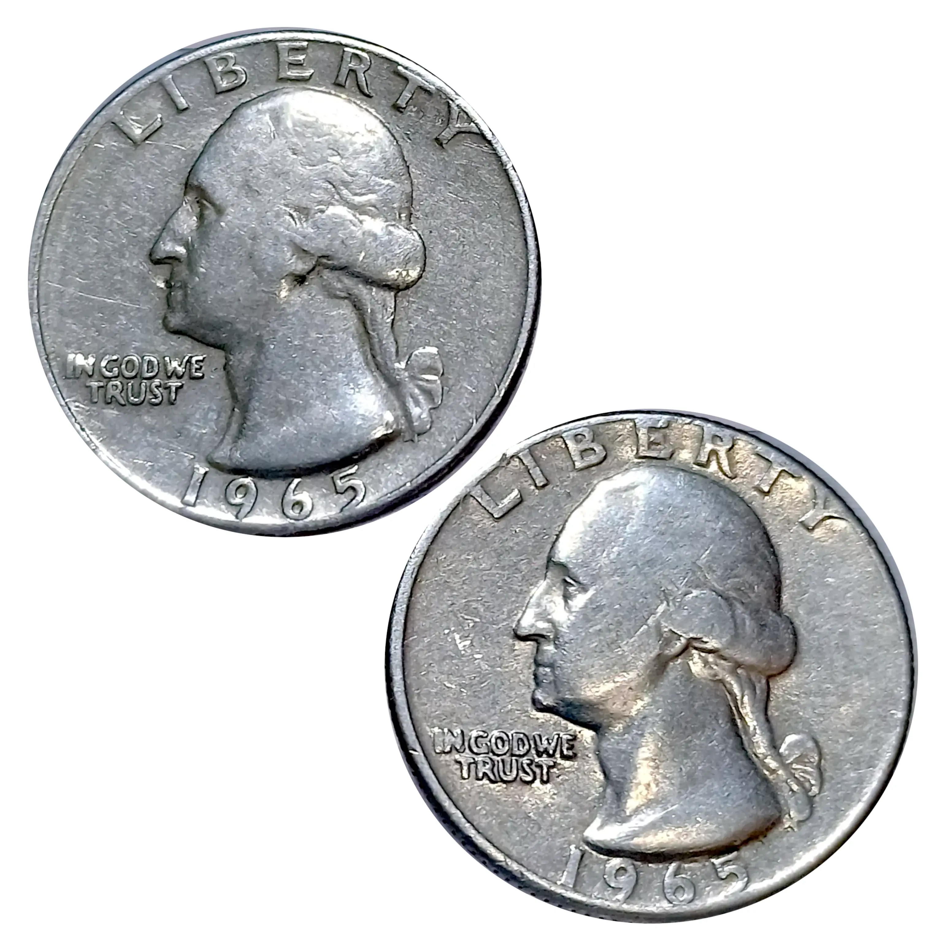 Lote com 2 Moedas Quarter Dollar 1965 MBC+ Bonitas – KM# 154a