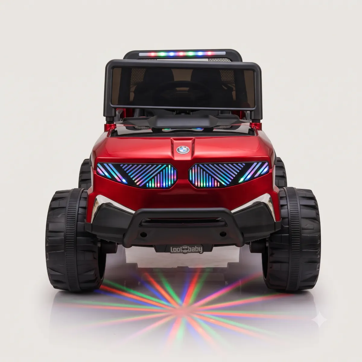 BMW Style 4x4 Battery Operated Ride-On Jeep for Kids with Dynamic LED Grille & Floor Projection Lights (Metallic Red) - ToyMall Manjeri