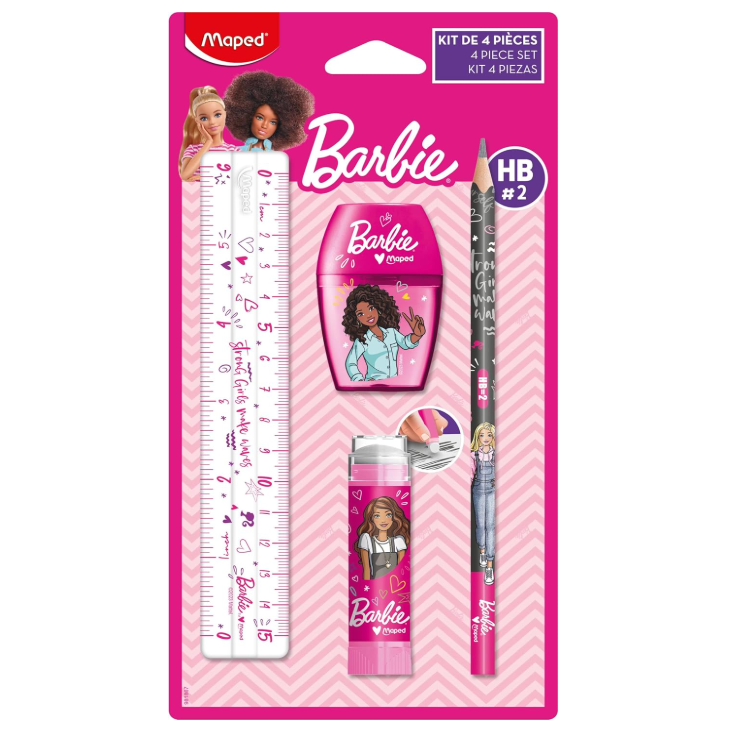 Set Maped Barbie con regla, lápiz, afila y goma por 2,41€ ¡¡61% de descuento!!