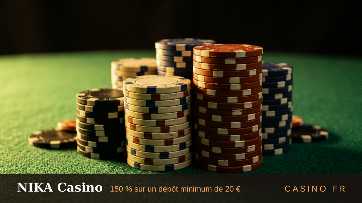 NIKA Casino — bonus de bienvenue 150 % sur un dépôt minimum de 20 € + 400 FS, paiements: Visa, Mastercard, Apple Pay, Google Pay, MiFinity
