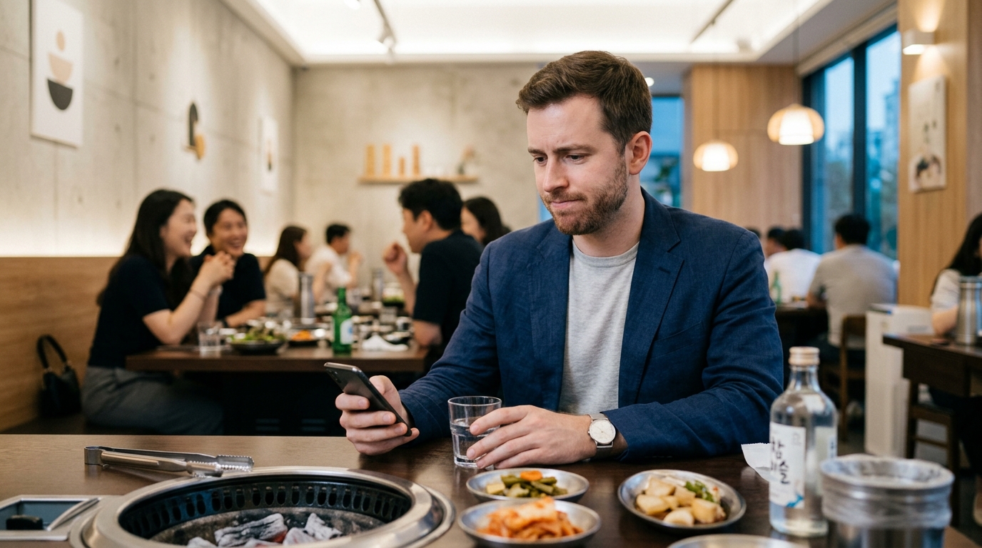 Foreign worker reading the room at a Korean company dinner