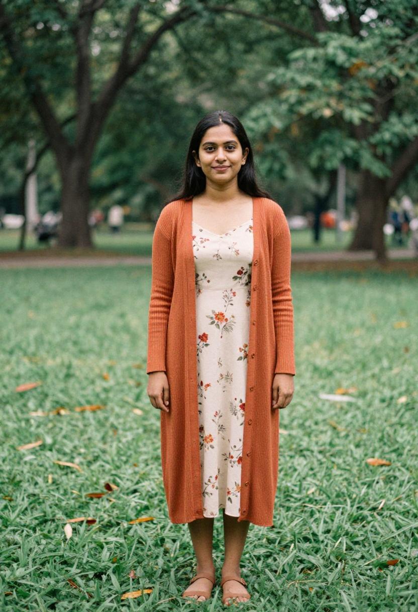 Terracotta longline cardigan layered over a floral slip dress for bohemian spring style