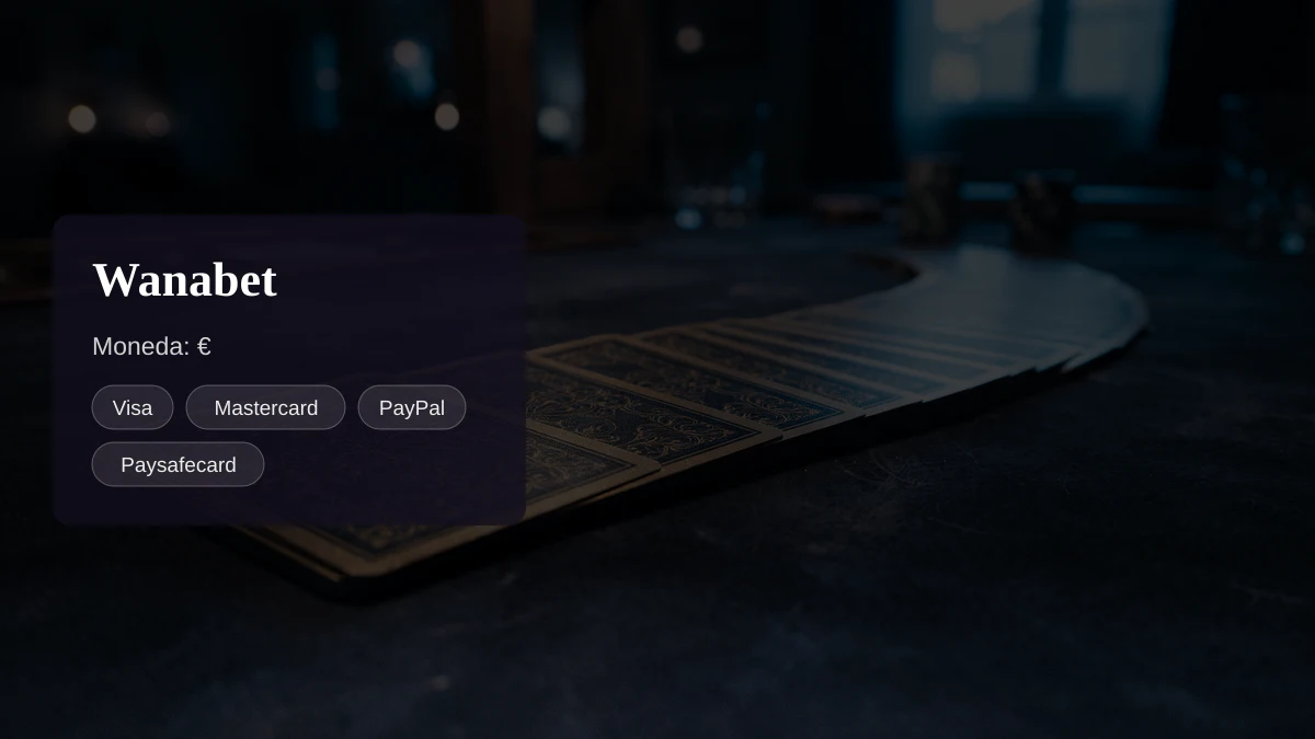 Wanabet casino — bono de bienvenida 100% hasta 600€, pagos: Visa, Mastercard, PayPal, Paysafecard, Trustly