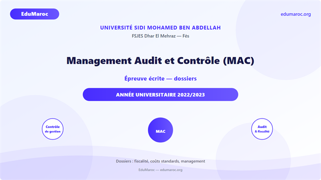 Exemple Concours Master Management Audit et Contrôle MAC FSJES Fès 2022-2023
