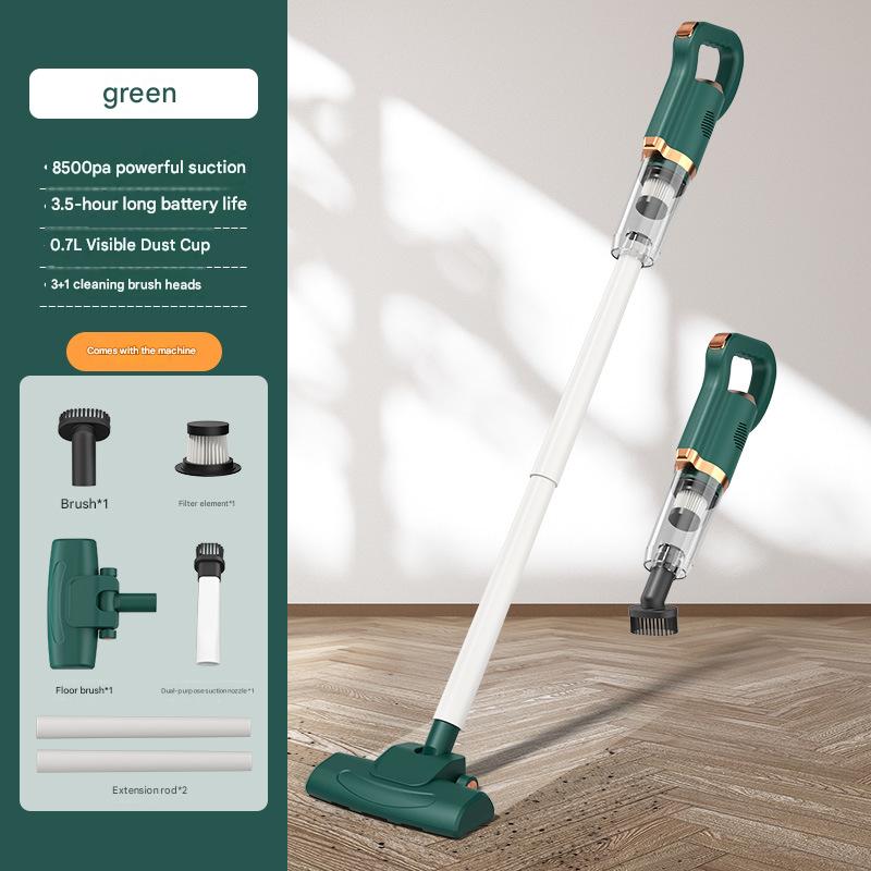 Green Cordless Handheld Vacuum Cleaner - 8500Pa Powerful Suction, 700mL Dust Cup, USB Rechargeable with 2000mAh Battery, 3 Brush Heads, 2 Extension Rods, Lightweight Stick Vacuum for Home, Car, Pet Hair, Carpet and Hardwood Floor Cleaning