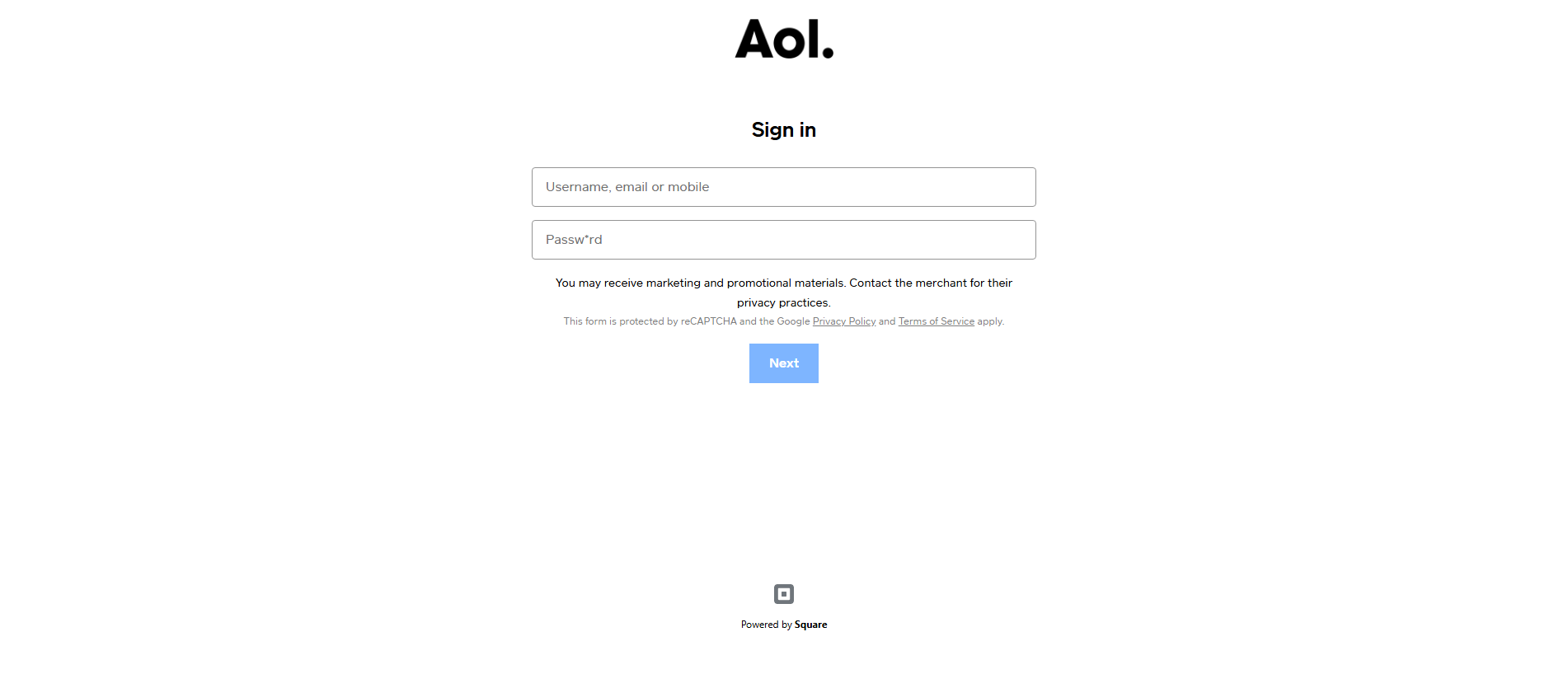 Forensic screenshot of admin-care-centeranetseurereviewaccounttoday.square.site showing the phishing page layout