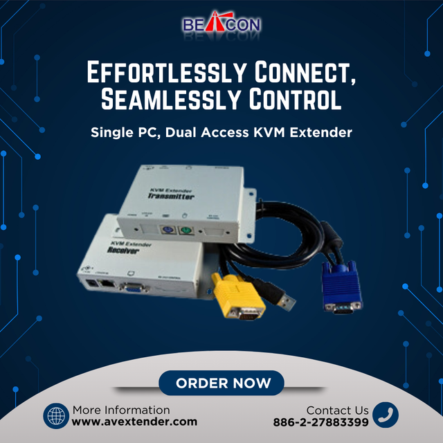 Beacon Links Inc. offers Dual head KVM Extender that aids in video transmission of two HDMI with USB Mouse or Keyboard over a single CAT X cable administered from around 120 meters of distance. The extender is synchronisedthrough Advanced Video Transport (AVT) Digital Communication technologies, which offers connection signals to all remotely located transformer coupling. Besides, the Tx unit comprises 2 HDMI and 2 USB ports for installation of any 1 PC dual HDMI or 2 PC single HDMI. Moreover, such unique extenders mitigate the intricacies of installation, while salvaging on space, cabling, and cost. Visit: https://avextender.com/product-category/kvm-over-ip/dual-head-kvm-over-ip-extender/