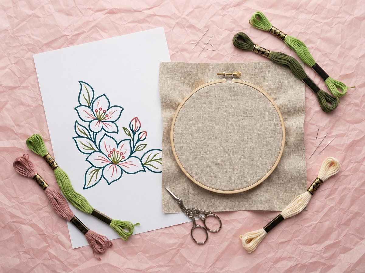Botanical Tote Corner materials arrangement