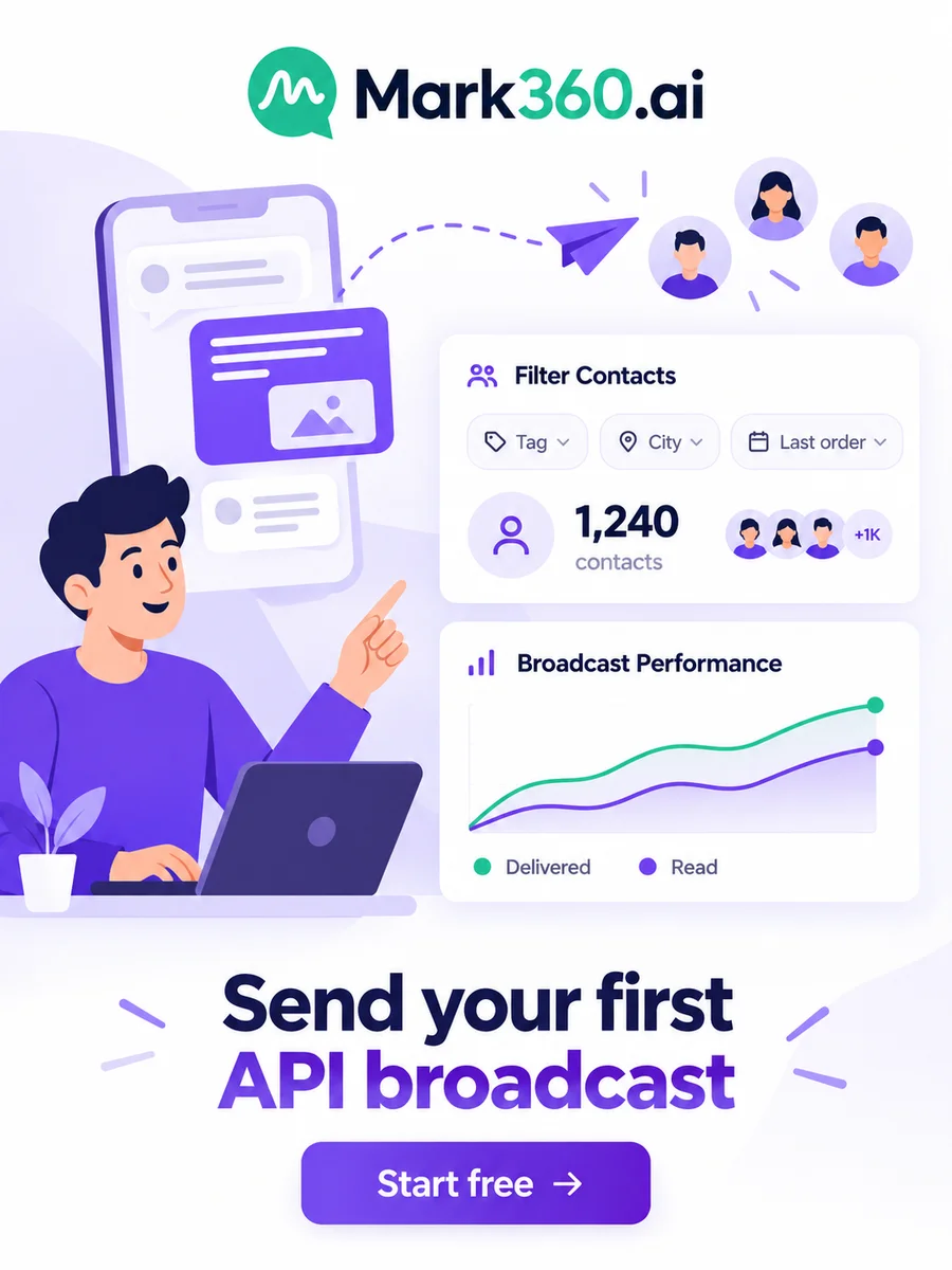 Send your first WhatsApp API broadcast on Mark360 with segments and analytics