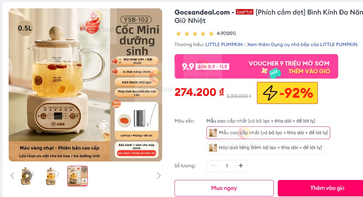 [Phích cắm dẹt] Bình Kính Đa Năng Pha Trà & Giữ Nhiệt
