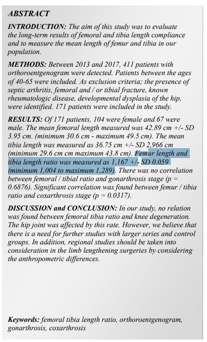 ratio of femur and tibia (How to calculate)