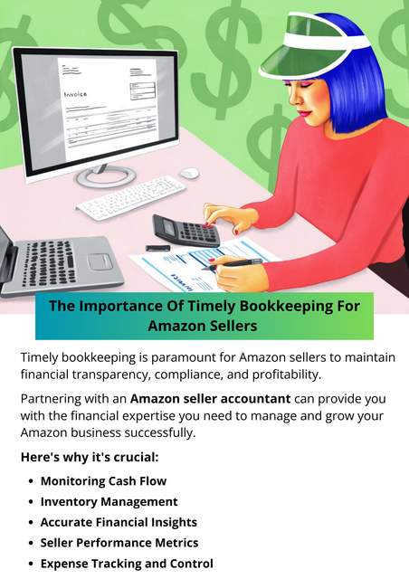 Timely bookkeeping is critical for Amazon sellers to maintain financial clarity, compliance, and operational efficiency. By keeping accurate records, tracking expenses, managing inventory, analyzing financial performance, and planning for the future, you can optimize your business's profitability, minimize risks, and position yourself for long-term success on the Amazon platform. To know more visit here https://www.esenshi.com/amazon-fba-accounting-services