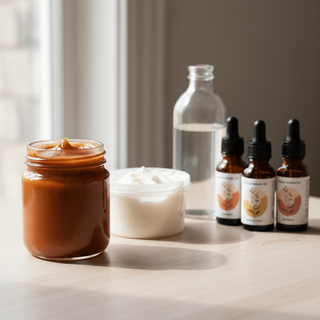 Jar of DIY beeswax hair pomade with shea butter and oils