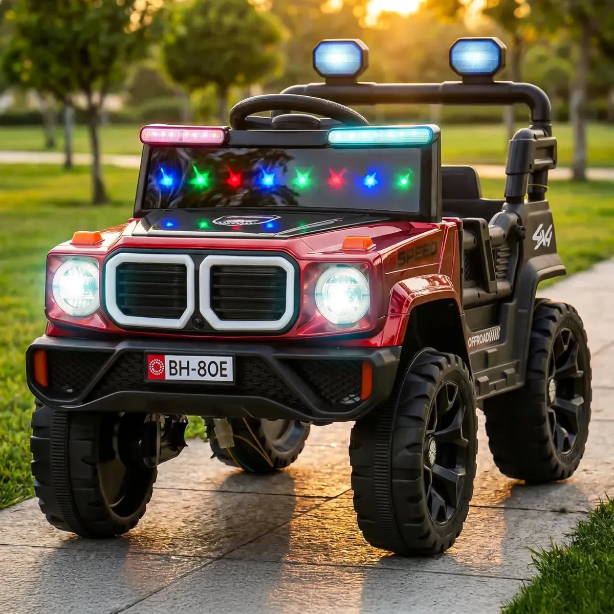 80 E Operated Jeep for Kids with Parental Control | Kids Electric Battery Car with 4x4 Motors, RGB Lights & Music | Rechargeable Electric Ride on Toy Car for Kid 1 to 6 Years