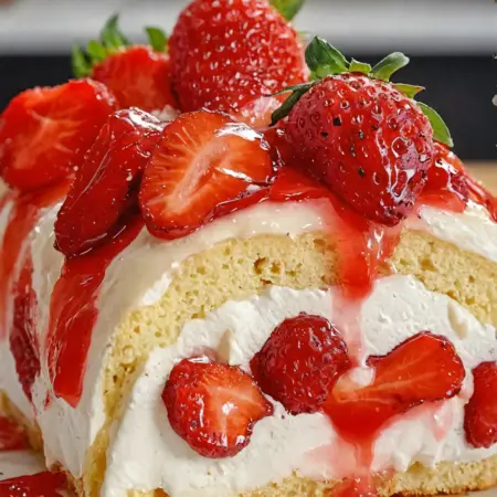 Delicious Strawberry Shortcake Cheesecake Roll