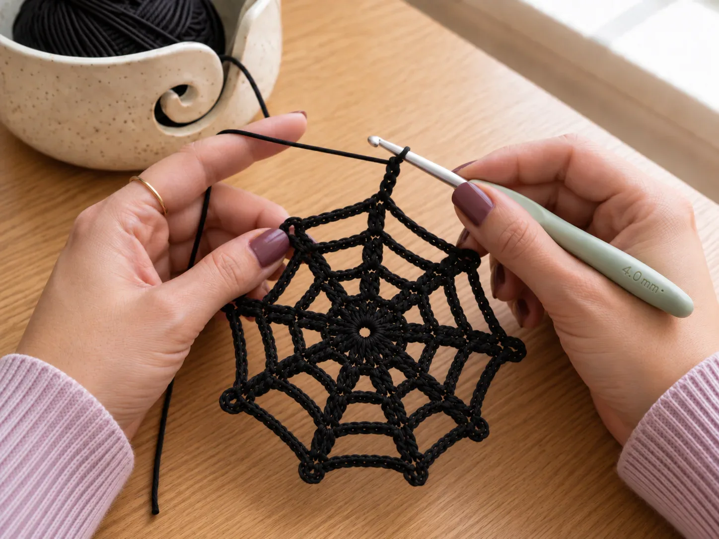 Halloween Spiderweb Coaster Free Pattern: Refine the outer web
