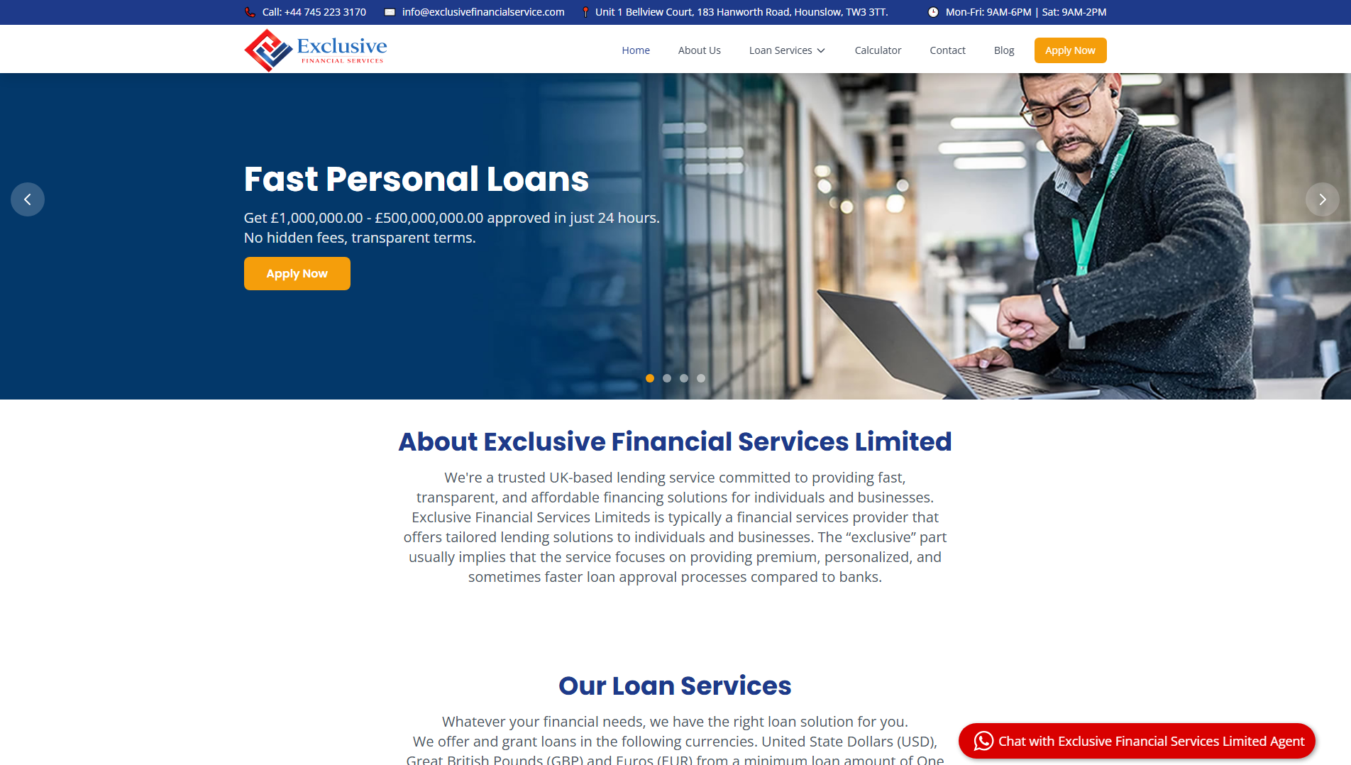 Stored capture of exclusivefinancialservice.com