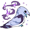 A purple great potoo with its mouth open while surrounded by a shadow aura.