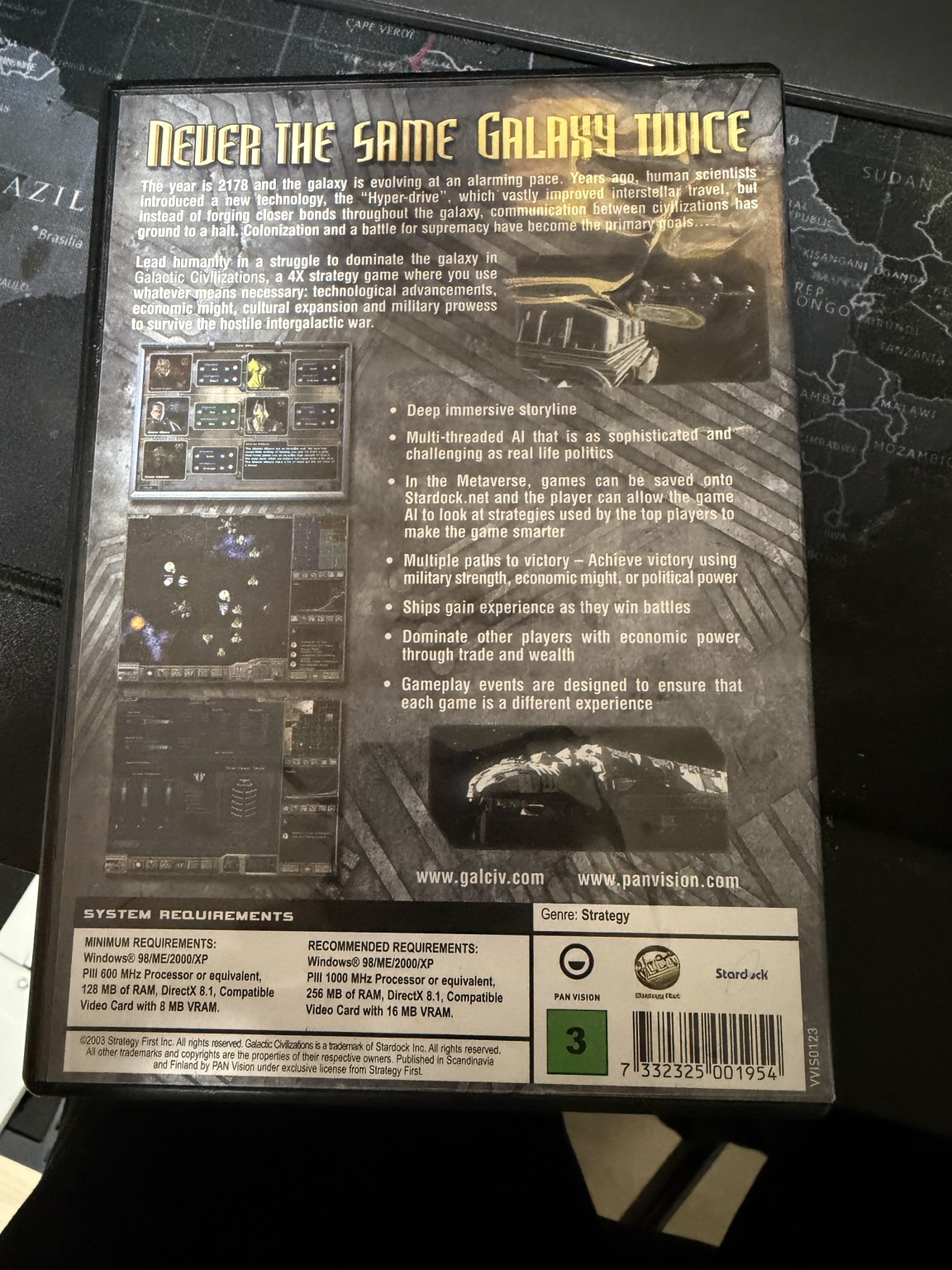 Galactic Civilizations back cover and requirements