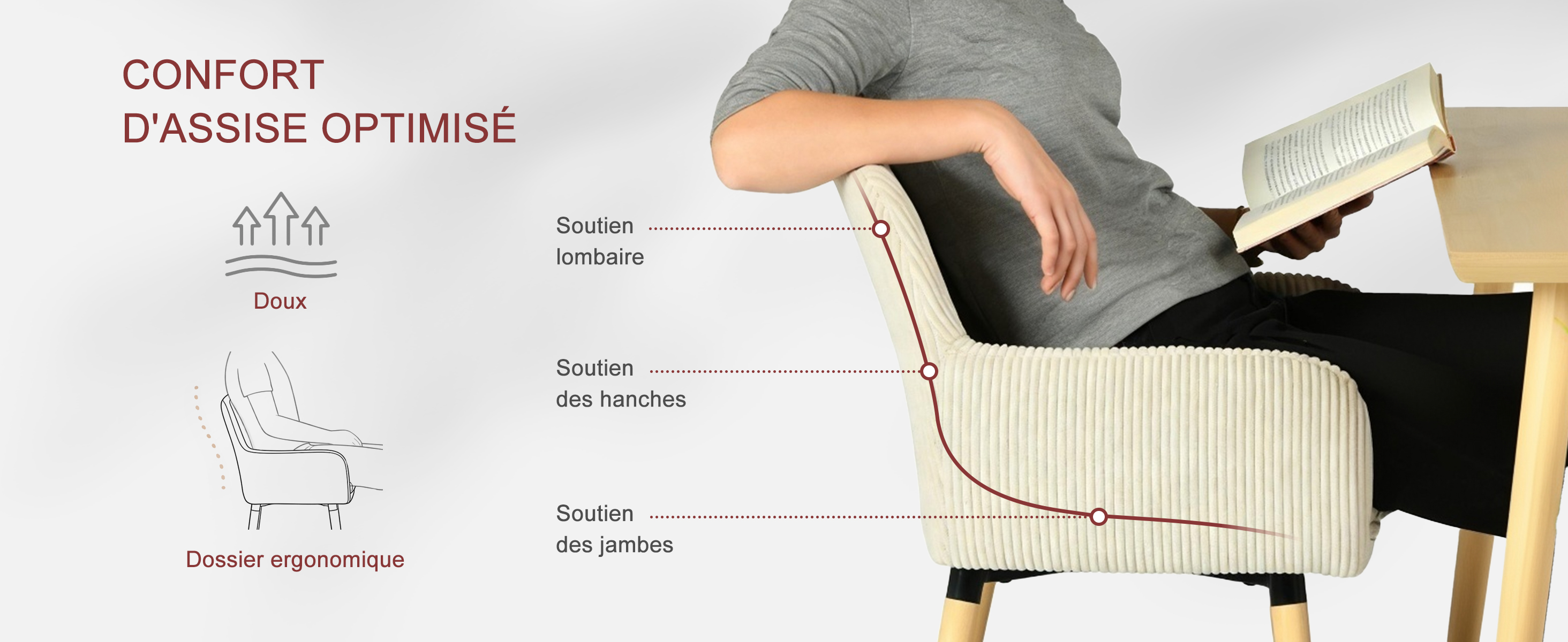 Dossier incurvé et confortable de la chaise de salle à manger