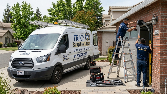 Garage door technicians working in Tracy CA