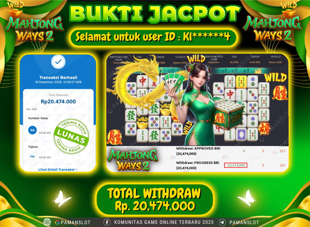 PAMANSLOT JACKPOT Game PG - Mahjong Ways Rp.20,474,000- LUNAS