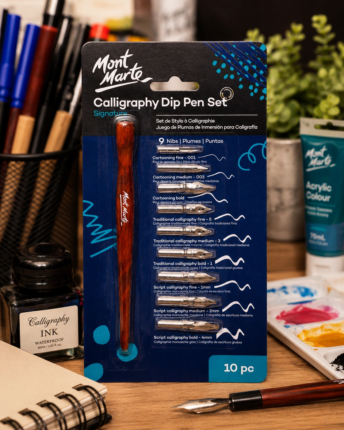 Mont Marte Signature Calligraphy Dip Pen Set – 10 Piece