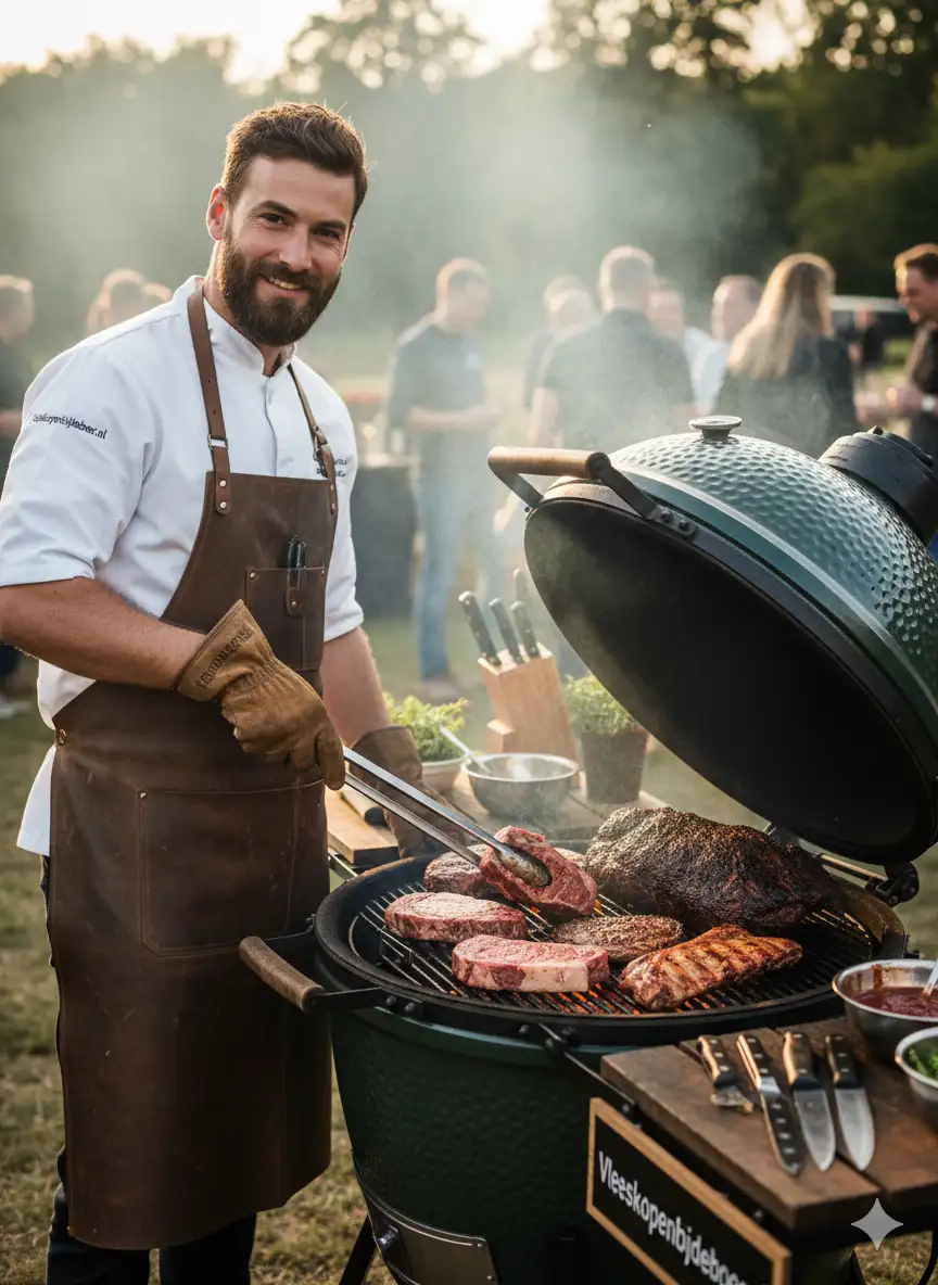 biologisch vlees bestellen - Bas van 't Veld - Barbecue je vlees direct op een kamado voor een unieke rooksmaak - Vleeskopenbijdeboer.nl