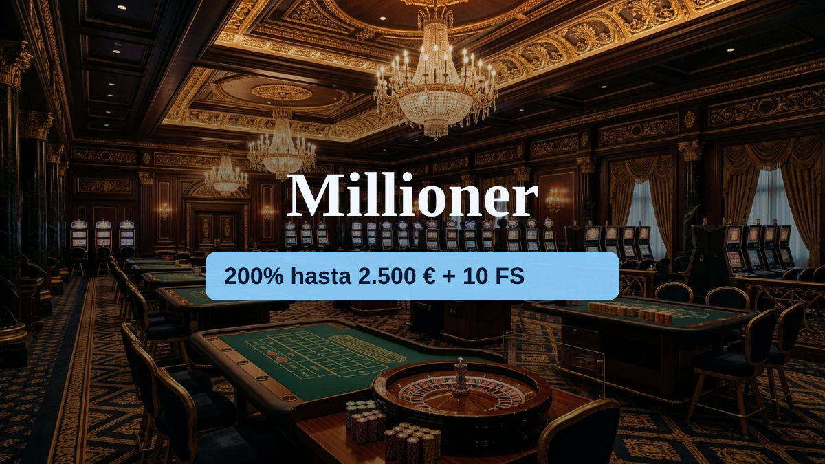 Millioner casino — bono de bienvenida 200% hasta 2.500 € + 10 FS, pagos: Visa, Mastercard, Skrill, Neteller, Paysafecard
