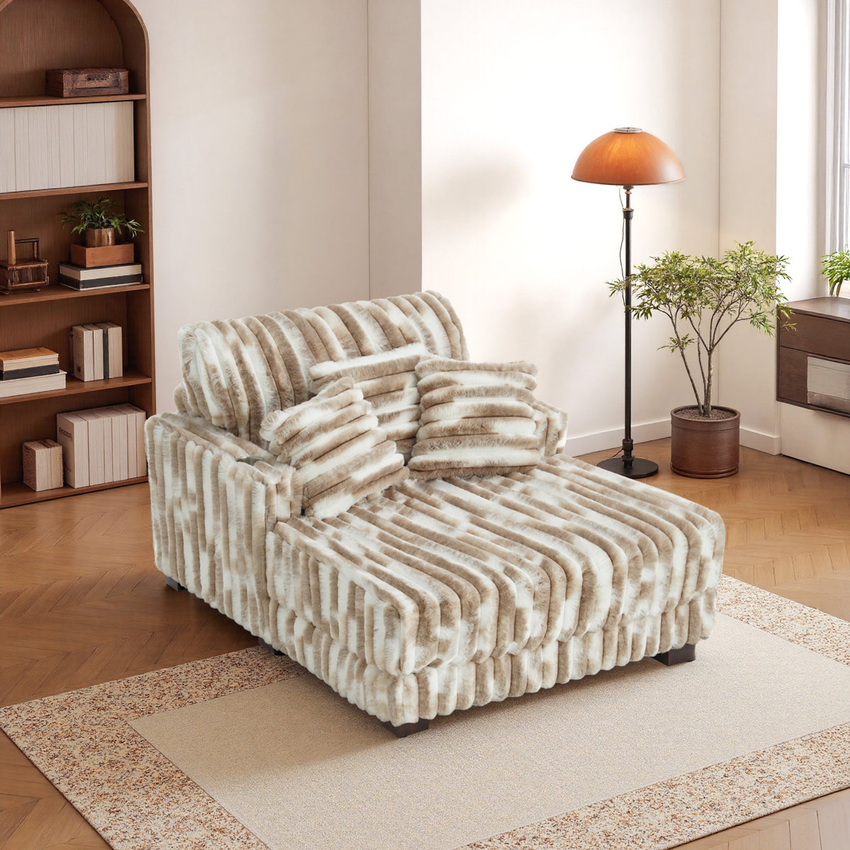 Cloud Ribbed Chaise Lounge Chair with Cup Holder