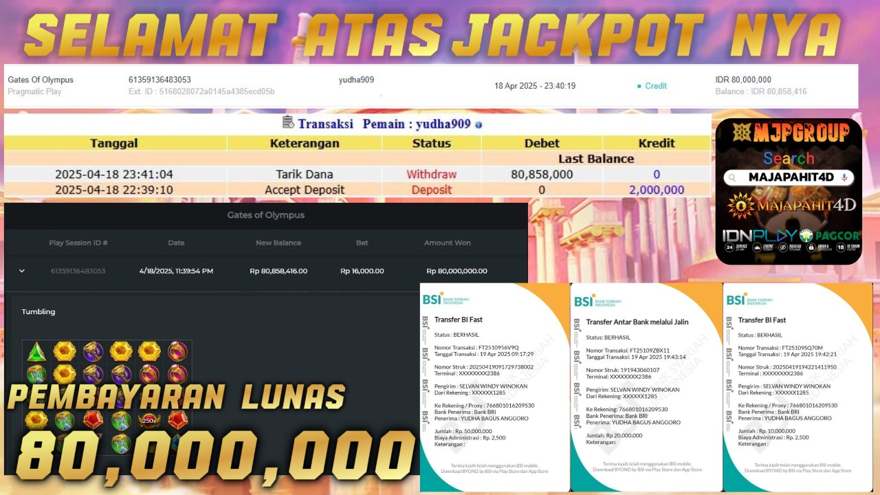 MAJAPAHIT4D JACKPOT GATES OF OLYMPUS Rp.80.000.000.,- LUNAS