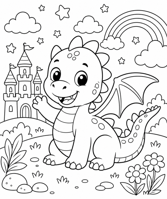 Cute Baby Dragon Colouring Sheet