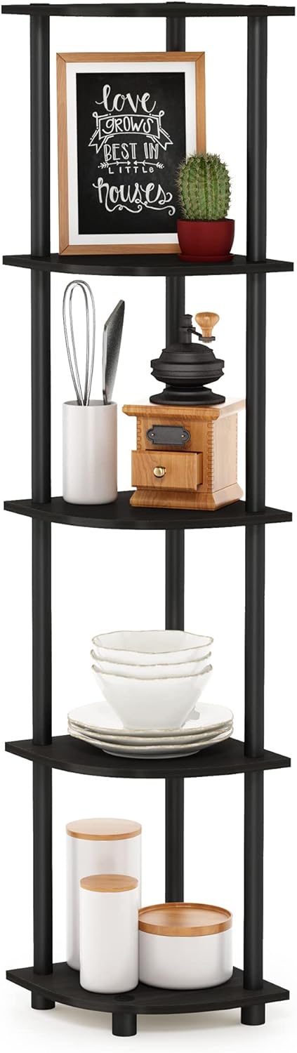 Furinno 5-Tier Corner Shelf | Open Storage Bookshelf for Living Room, Office & Bedroom ✅