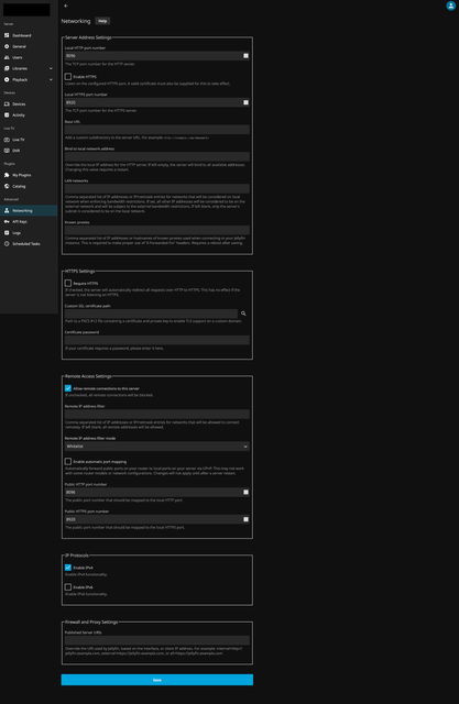 Jellyfin server network settings