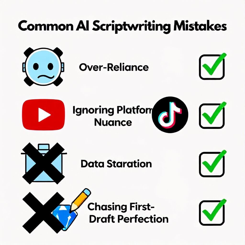 Checklist illustration of common mistakes to avoid in AI video scriptwriting