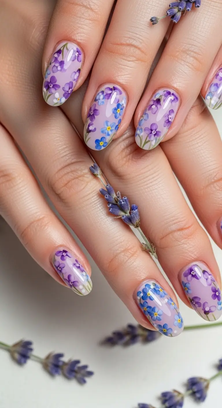 Lavender Forget-Me-Not Blooming Gel Squoval Nails
