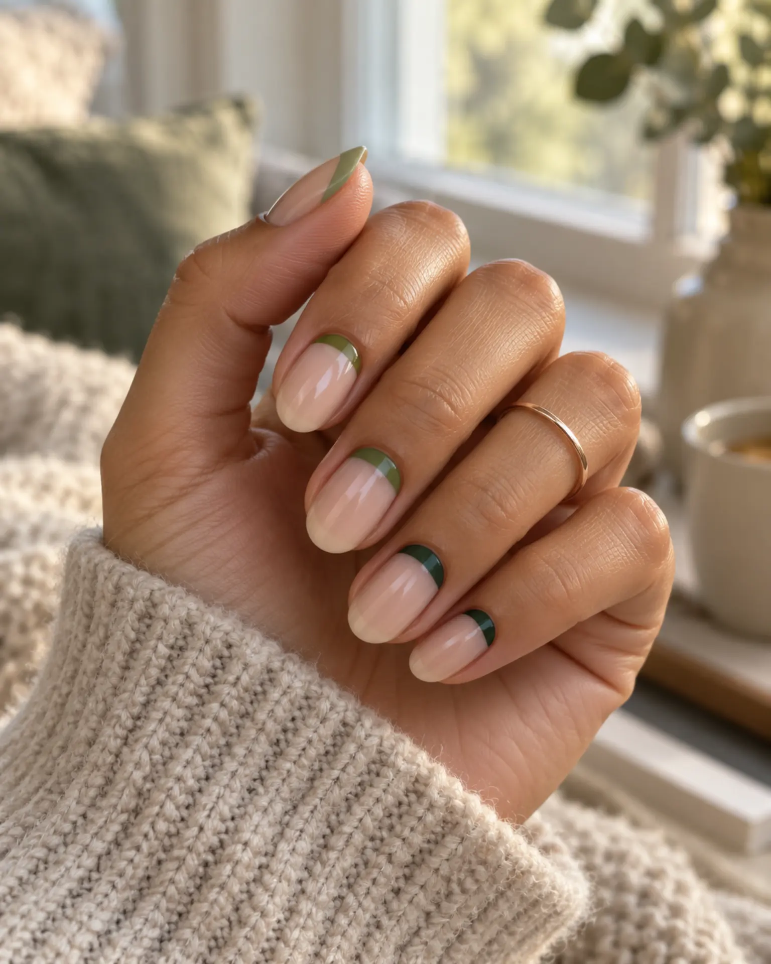 Green Reverse French manicure inspiration for green nail ideas