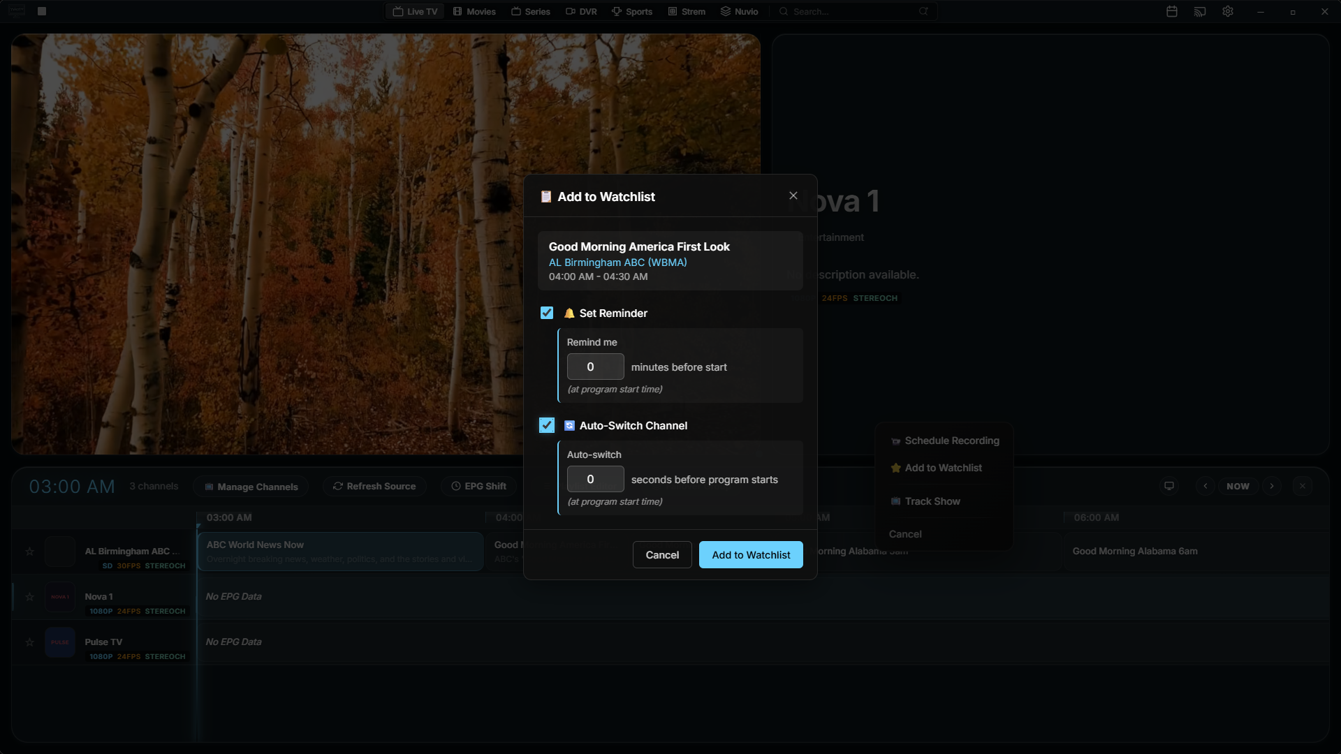 Watchlist Option with autoswitch