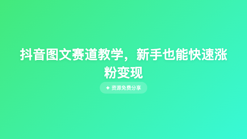 抖音图文赛道教学，新手也能快速涨粉变现