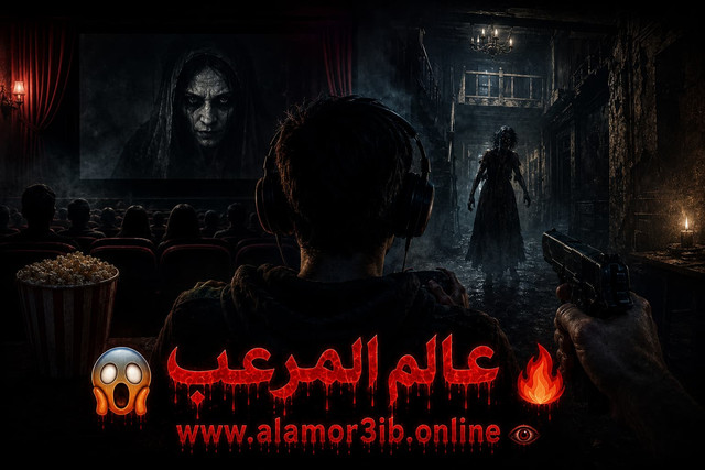 لقطة من منظور الشخص الأول في لعبة رعب توضح البيئة المغلقة والممرات المظلمة