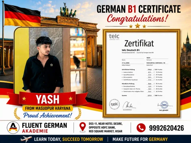 Yash, Fluent German Academy student